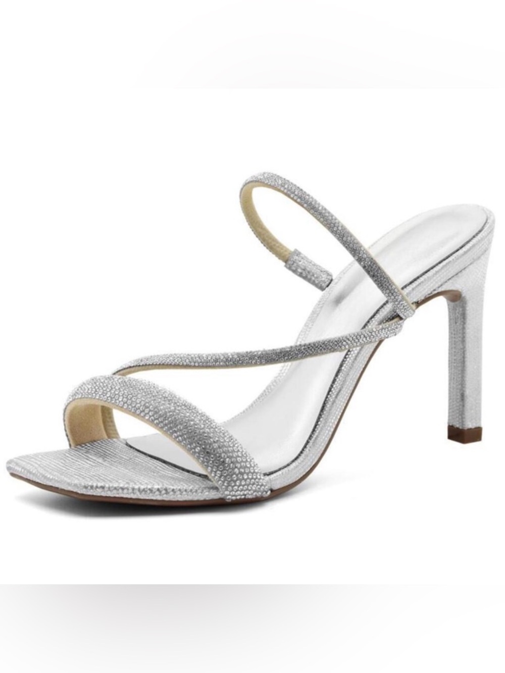 Silver Rhinestone Open Toe Stiletto Heel